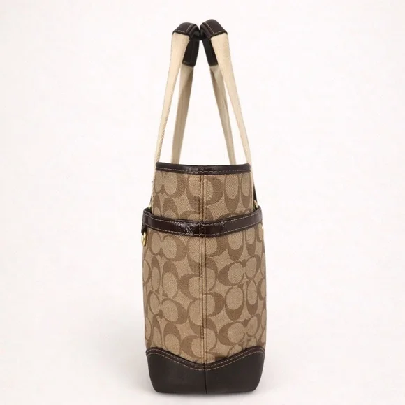 Coach Tan Signature Canvas Tote with Dark Brown Trim - Picture 3 of 11